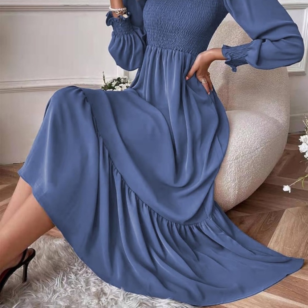 Blue Anna-Kaci Long Sleeve Square Neck Dress Size Small